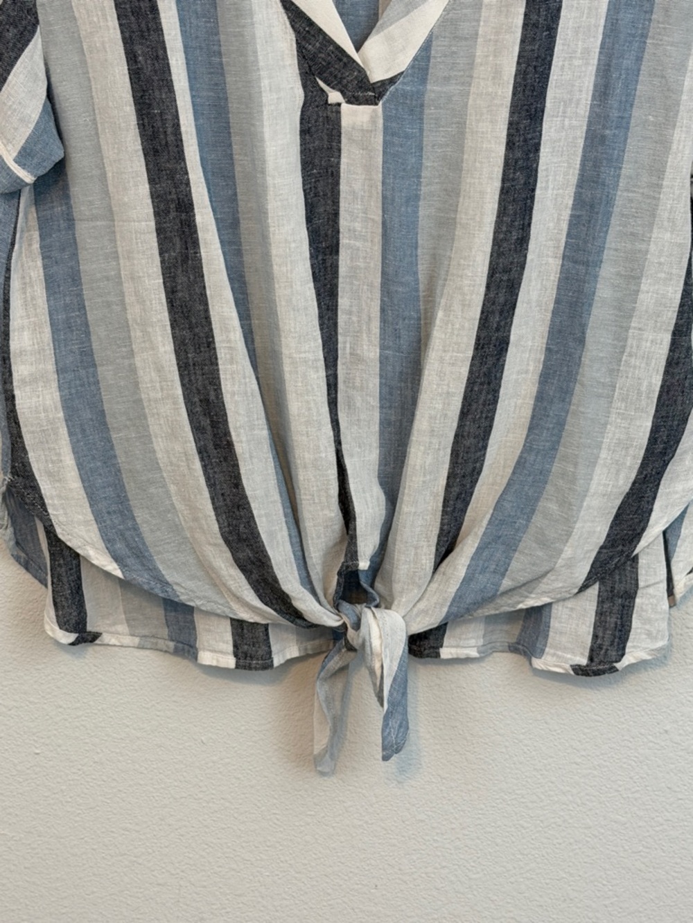 Lucky Brand striped tie-front linen blend top - Picture 2 of 6